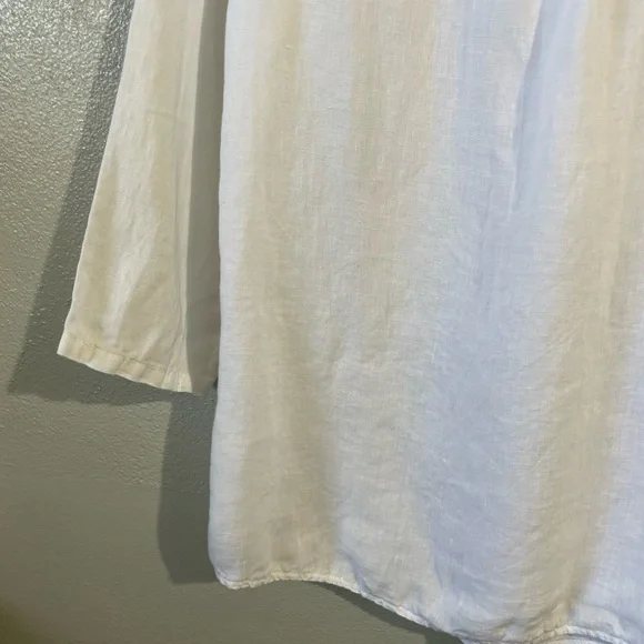 Lina Tomei Linen Pleated Lace Blouse Medium Pullover Accent Boho Cottagecore Top - Picture 13 of 15